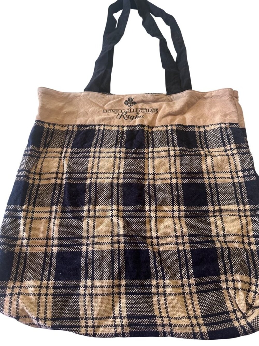 Home Collection by Raghu brown and black check plaid cotton tote bag